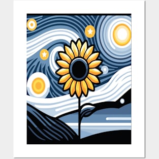 Starry Night's Lone Sunflower Posters and Art